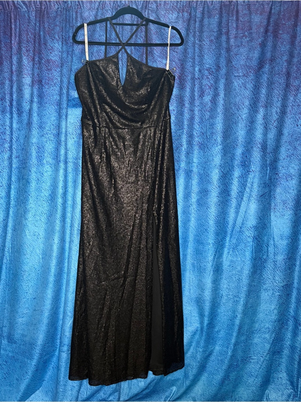 Black Metallic Maxi Slip Dress with Strappy Neckline